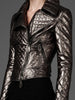 Metallic Quilted Leather Biker Jacket